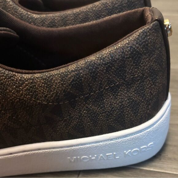 Michael Kors Monogram Logo Lace-Up Sneakers Brown/Gold Size 7.5 - Picture 7 of 9